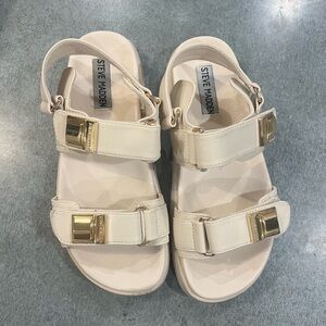 Steve Madden Cream Sandals with Gold Buckles